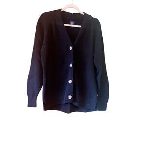 Gap Black Waffle Knit Button Front Cardigan 100% Cotton Size XL